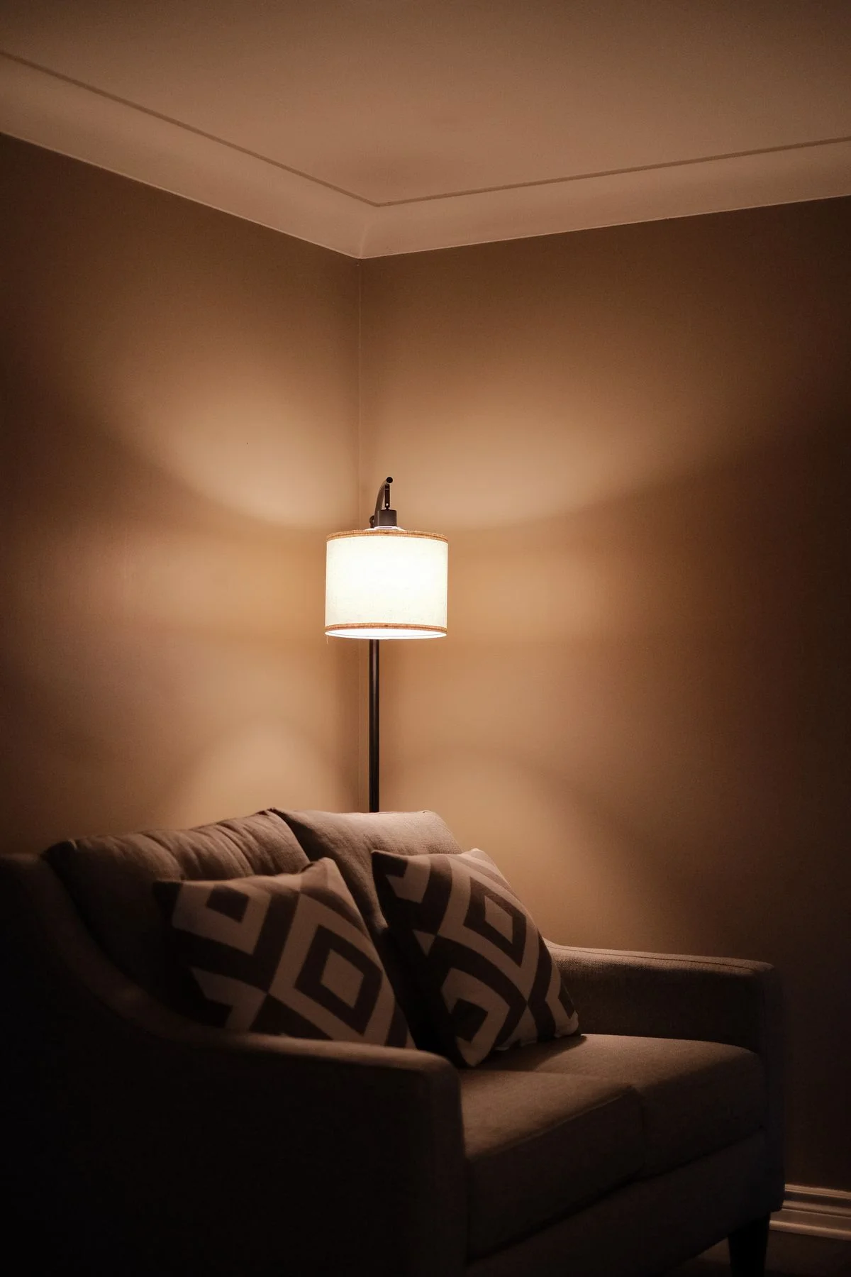 Cozy corner seating nook in a small living room