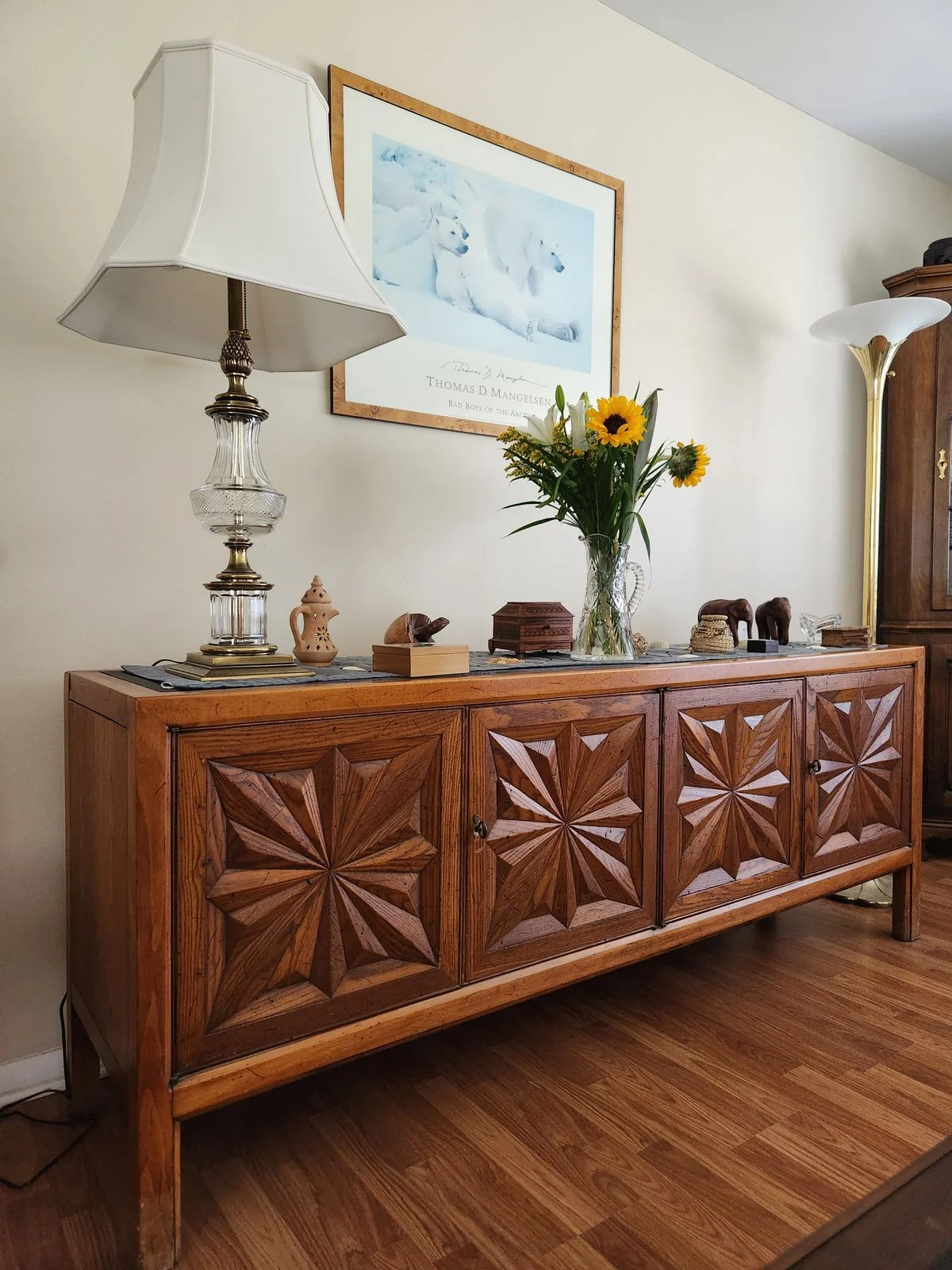 Antique wooden sideboard in a traditional living room