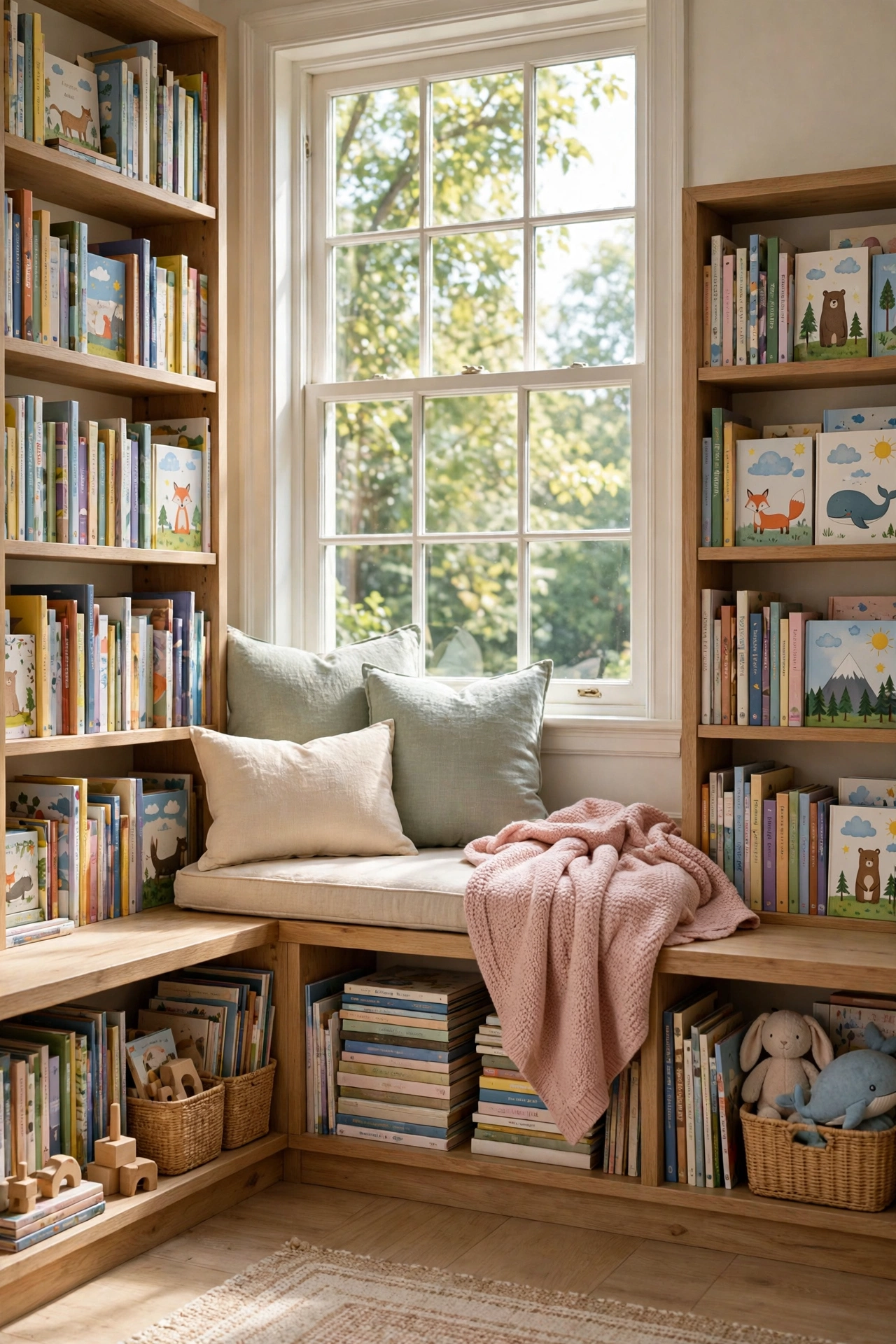 Reading nook bookshelf bench for kids