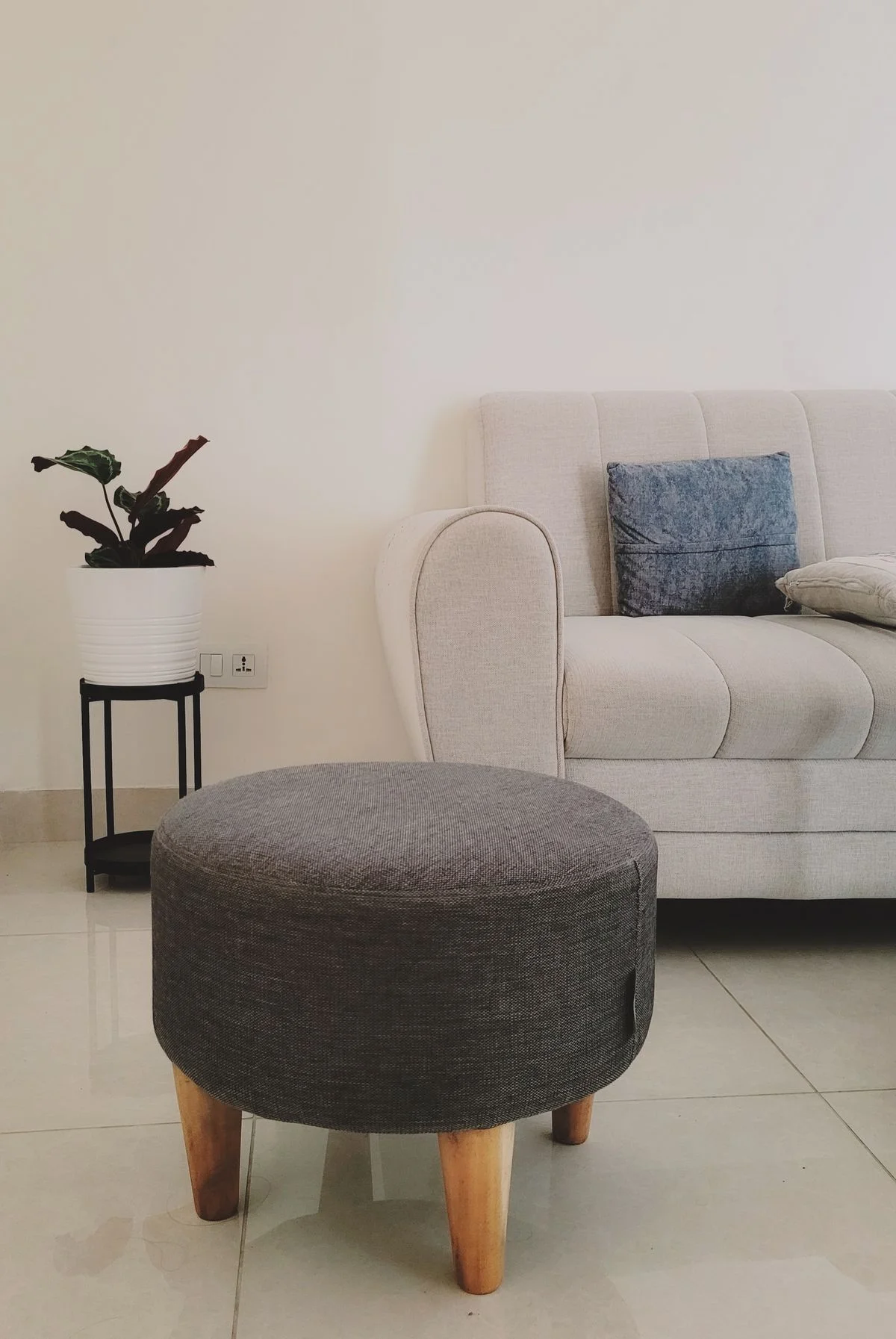 Storage ottoman in a small living room