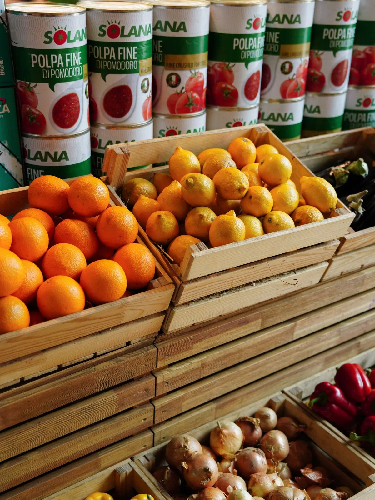 Fresh fruit displayed in a rustic wooden crate