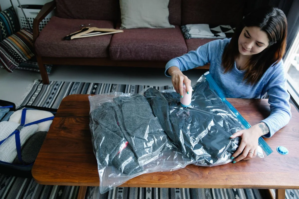 Vacuum storage bags shrinking RV bedding