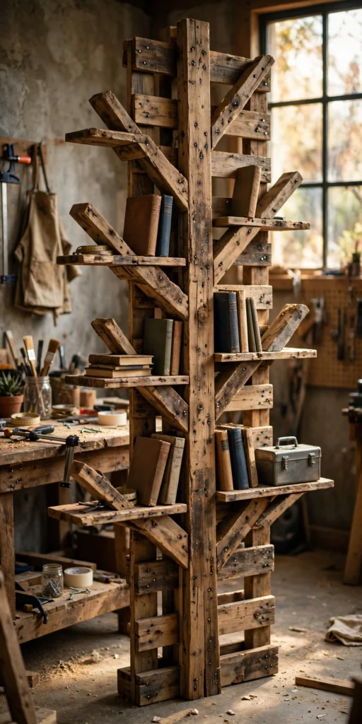 DIY pallet tree bookshelf