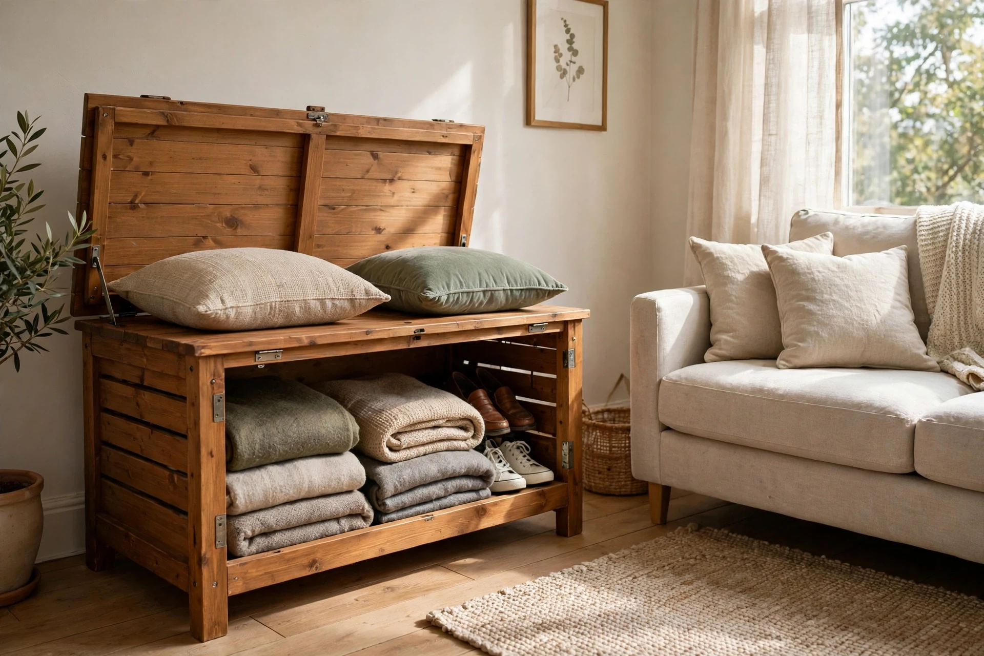 Storage bench in a small living room