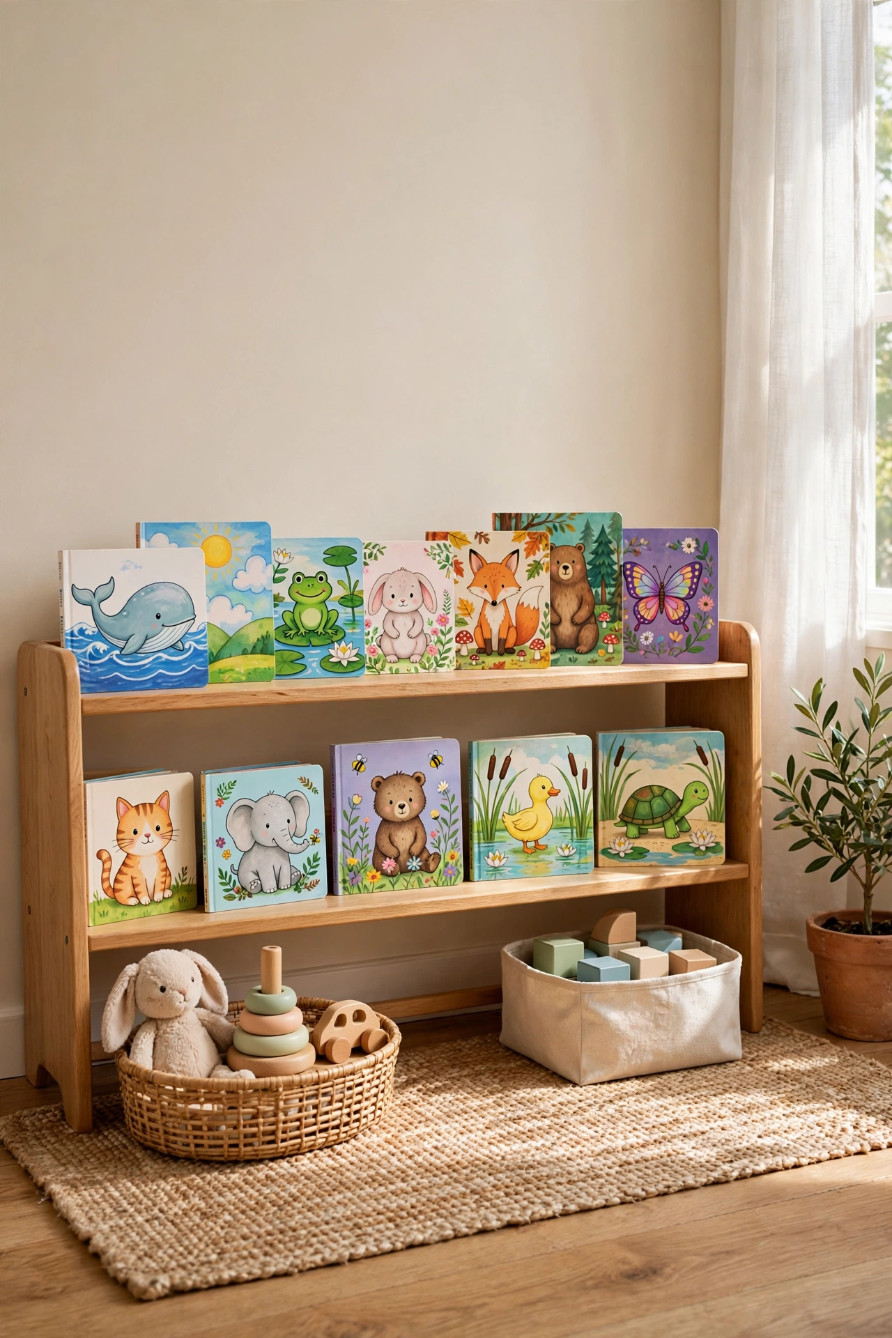 Montessori low bookshelf for toddlers