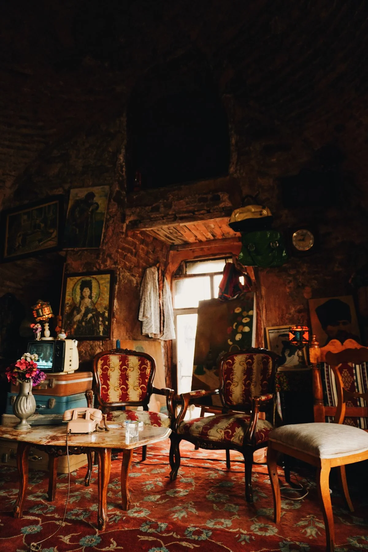 Classic framed paintings on a traditional living room wall