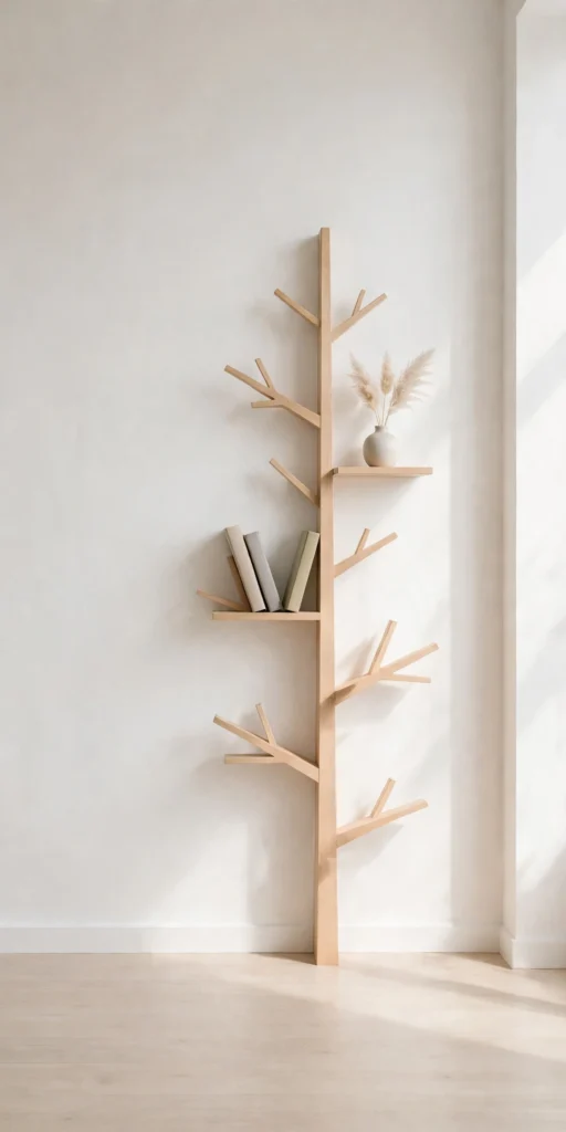 Minimalist tree shelf with books