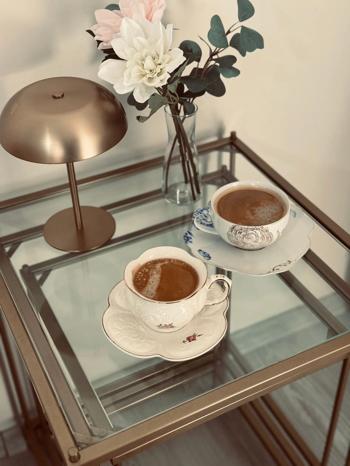 Glass coffee table in a small living room