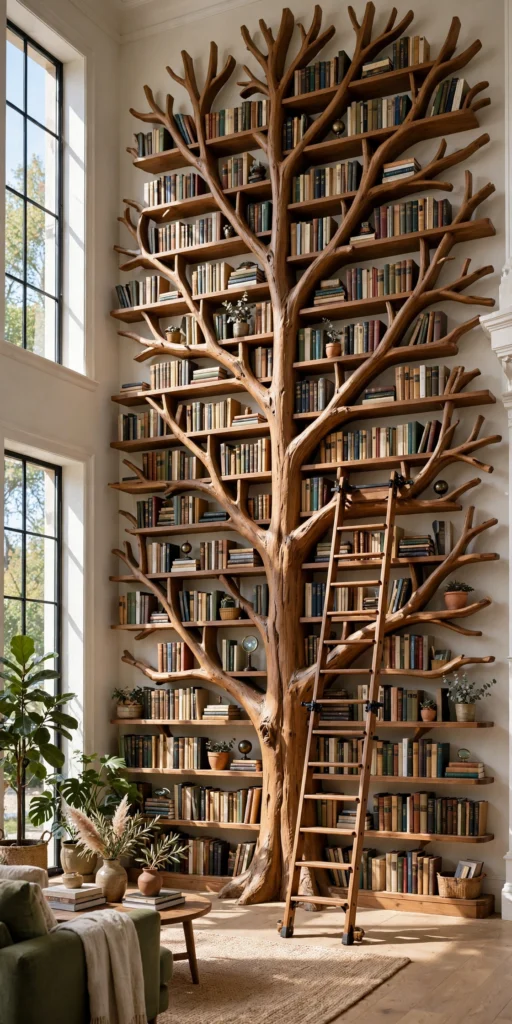 Giant statement tree bookcase wall