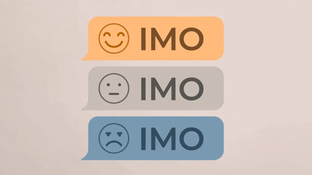 Illustration of three IMO chat bubbles showing friendly, neutral, and cold tones
