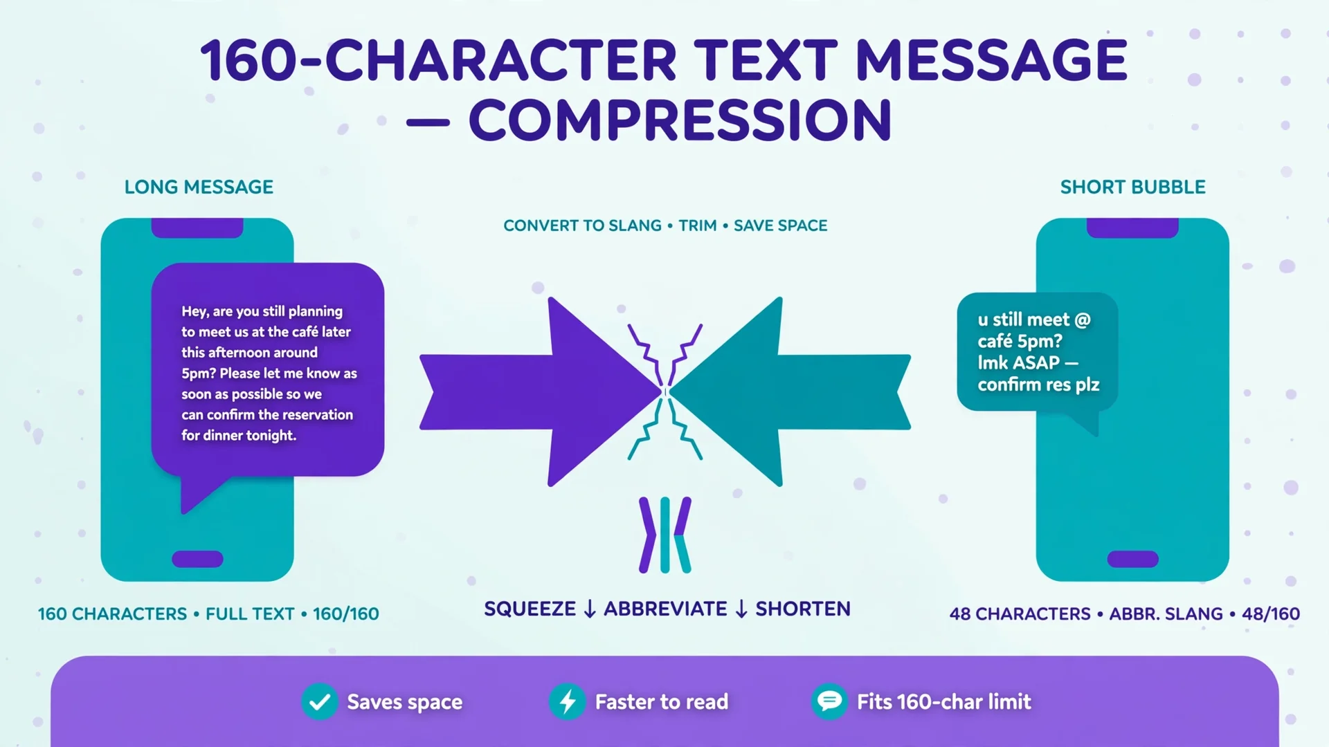Diagram showing how the 160-character SMS limit squeezed messages into slang abbreviations